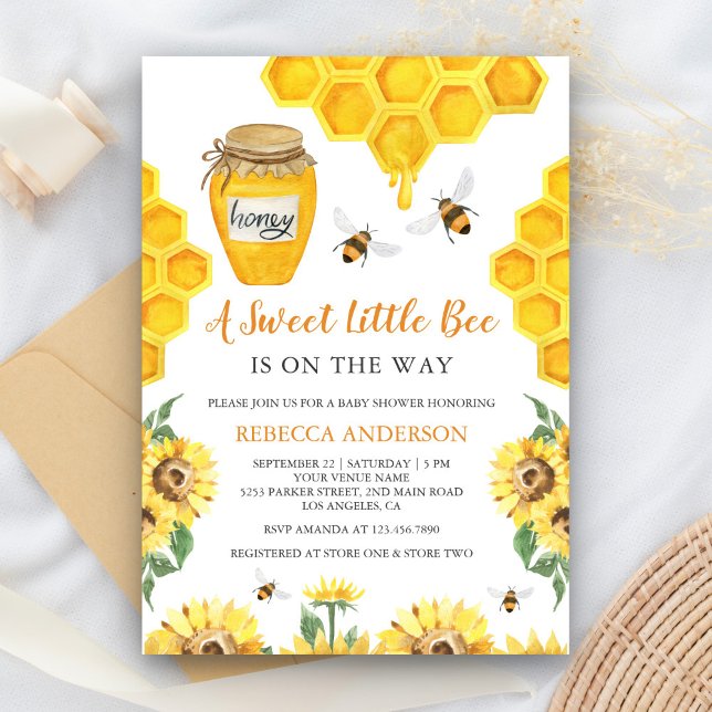 Invitation Tournesols rustiques Baby shower d'abeilles au mie (Créateur téléchargé)
