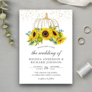 Invitation Tournesols Rustiques Blancs de Citrouille Mariage