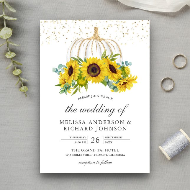 Invitation Tournesols Rustiques Blancs de Citrouille Mariage  (Créateur téléchargé)