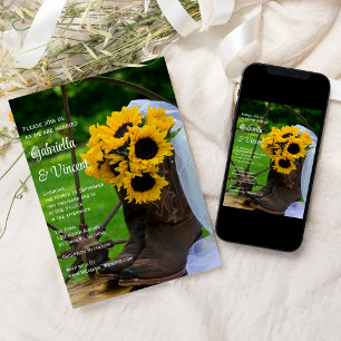 Invitation Tournesols Rustiques Bottes de Cowboy Mariage Occi