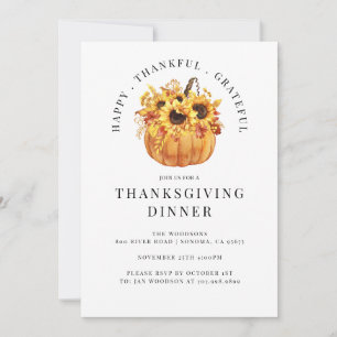 Invitation Tournesols Rustiques Citrouille Thanksgiving Dîner