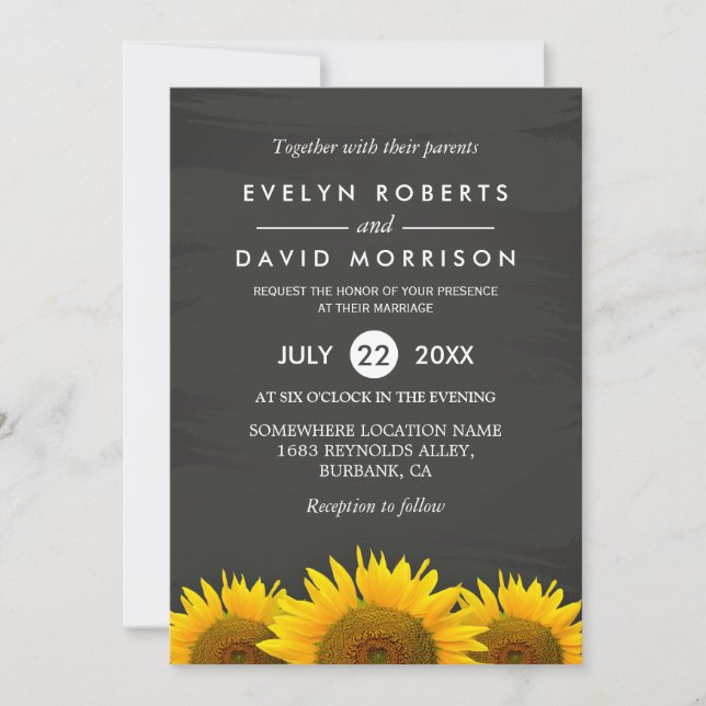 Invitation Tournesols rustiques Classy Chalkboard Mariage off (Devant)