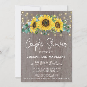Invitation Tournesols rustiques et lumières Couples Douche In