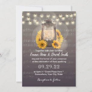 Invitation Tournesols rustiques et Mariage de musique Vintage