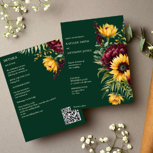 Invitation Tournesols rustiques et verts mariages de automne