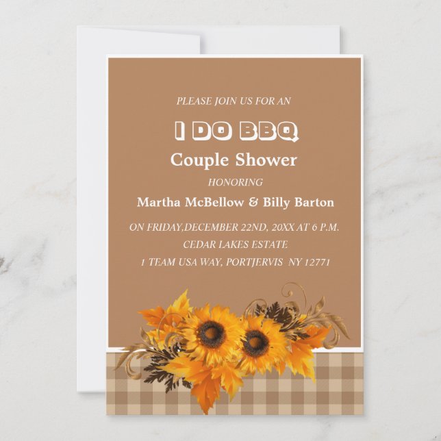 Invitation Tournesols Rustiques  Je Fais Barbecue Couple Douc (Devant)