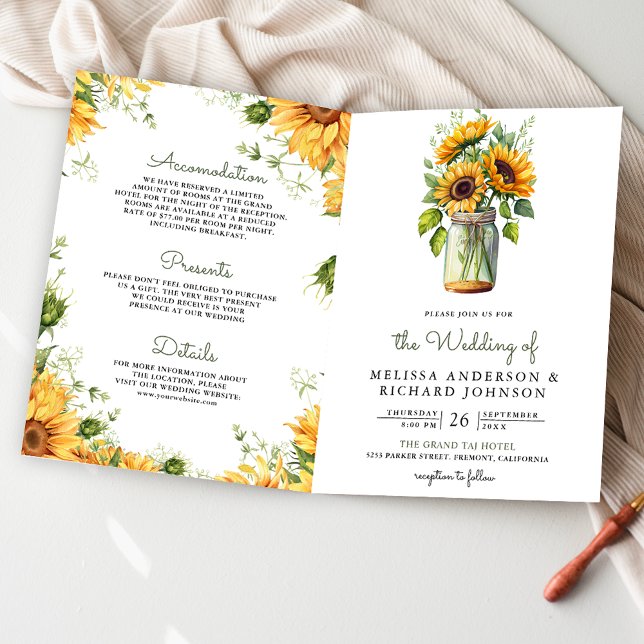 Invitation Tournesols rustiques Mariage Code QR Pot Mason (Créateur téléchargé)