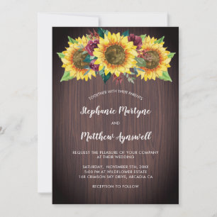 Invitation Tournesols rustiques Mariage de bois floral Bourgo