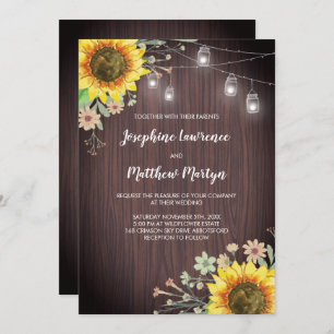 Invitation Tournesols rustiques Mariage de jarre en bois Maso