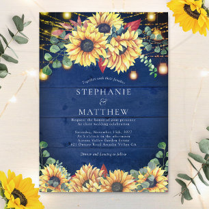 Invitation Tournesols rustiques Marine Lumières de bocal bleu