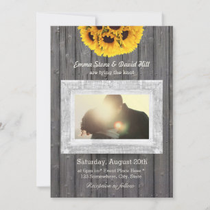 Invitation Tournesols rustiques Patiné Mariage photo en bois