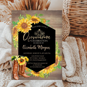 Invitation Tournesols rustiques sur bois pour Quinceañera