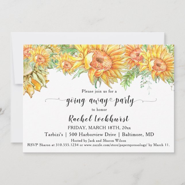 Invitation Tournesols s'éloignent Parti de déménagement (Devant)