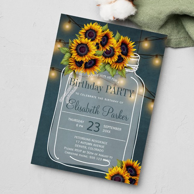 Invitation Tournesols sur tableau noir dans un pot mason pour (Créateur téléchargé)