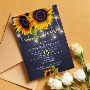 Invitation Tournesols tableau noir chic rustique sweet sixtee