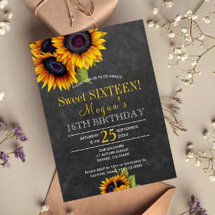 Invitation Tournesols tableau noir chic rustique sweet sixtee