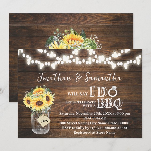 Invitation Tournesols Western Avant de faire un BBQ Couple Do (Devant / Derrière)
