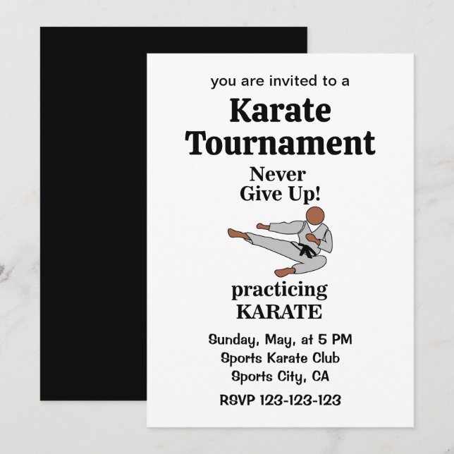 Invitation Tournoi d'arts martiaux Ceinture noire de karaté (Devant / Derrière)