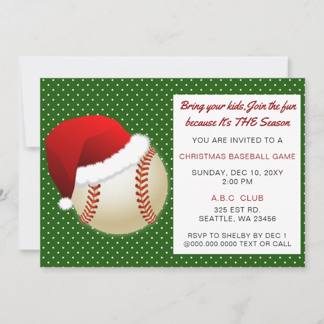 Invitation Tournoi de baseball de Noël rouge et vert (Devant)