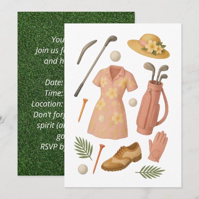 Invitation Tournoi de golf Lady Woman sur le thème hawaïen (Devant / Derrière)