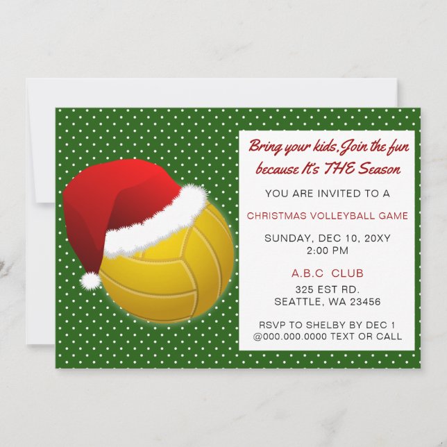 Invitation Tournoi de volley-ball rouge et vert de Noël (Devant)