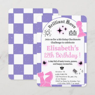 Invitation Tournoi D'Échecs Fête D'Anniversaire Pour Filles T