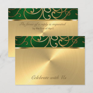 Invitation Tournois de Filigree vert et or de Quinceanera Eme
