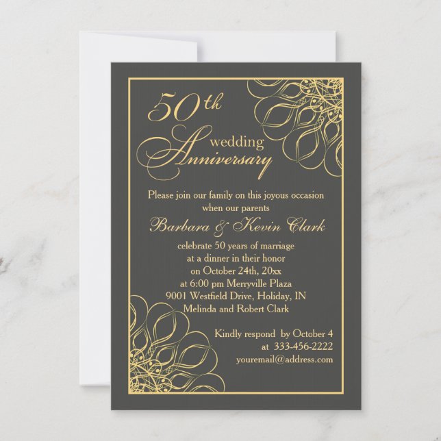 Invitation Tournoyants dorés 50e anniversaire de mariage (Devant)
