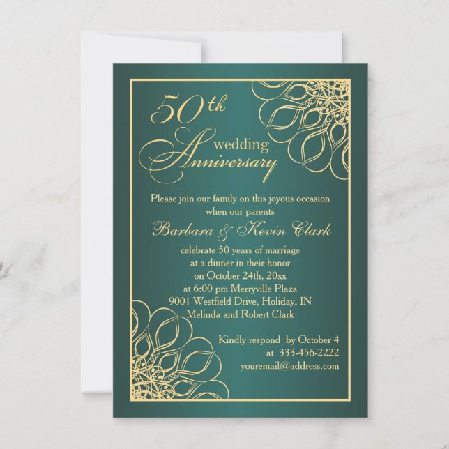 Invitation Tournoyants dorés 50e anniversaire de mariage (Devant)