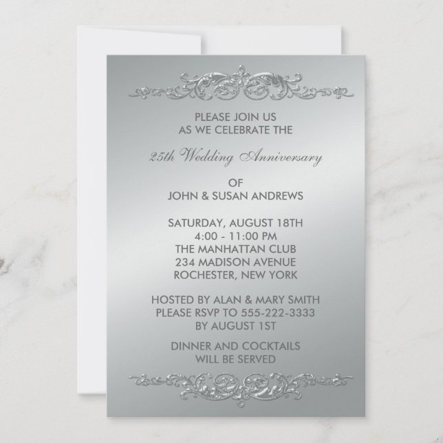 Invitation Tournures d'argent 25e anniversaire de mariage (Devant)