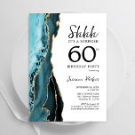 Invitation Tourquoise Agate Or blanc Surprise 60e anniversair<br><div class="desc">Agate bleu turquoise,  blanc et or surprise 60ème anniversaire invitation fête. Design élégant et moderne avec aquarelle agate marbre arrière - plan,  fausse parties scintillant or et typographie script de police. Carte invitation branchée parfaite pour une célébration anniversaire féminine élégante. Invitations Zazzle imprimées ou téléchargement instantané modèle imprimable numérique.</div>