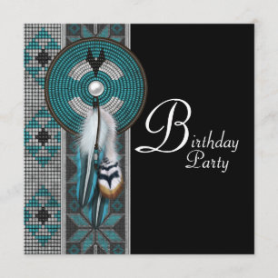 Invitation Tourquoise Blue Native American Birthday Party