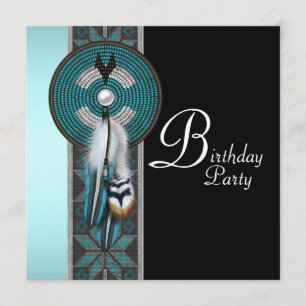 Invitation Tourquoise Blue Native American Birthday Party
