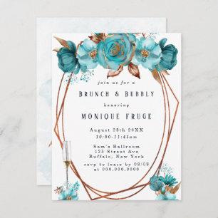 Invitation Tourquoise Gold Peony Frame Brunch & Bubbly Invita