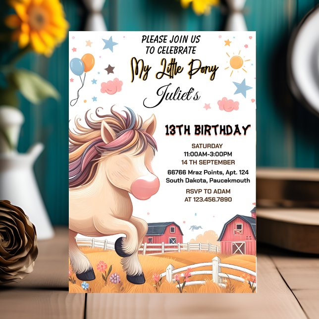 Invitation tours mignonette enfants mon petit poney 1er anniv (Créateur téléchargé)