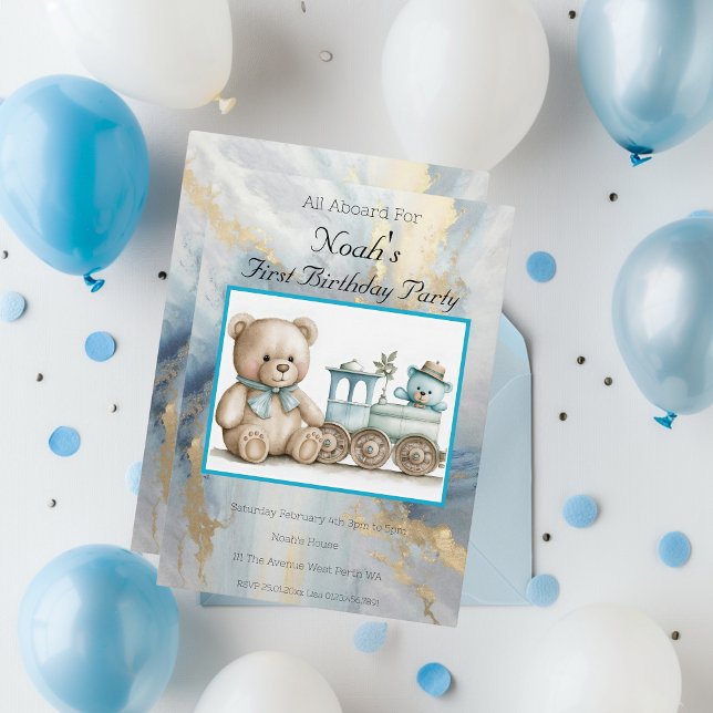 Invitation Tous à bord Première année Anniversaire (All Aboard First Birthday Party Invitation)