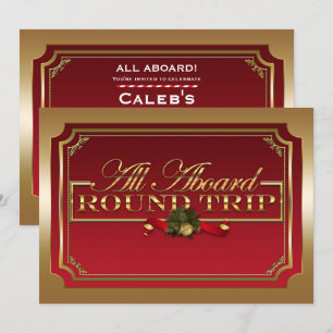 Invitation Tous à bord Red & Gold Christmas Train Party