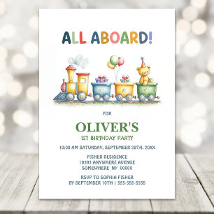 Invitation Tous à bord Train d'ours en peluche mignon 1er Ann