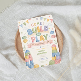 Invitation Tous âges, Blocs de construction enfants anniversa