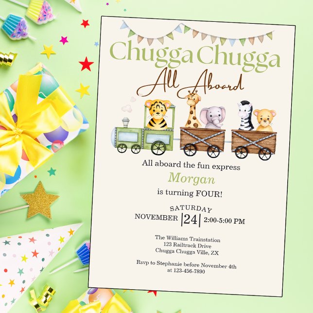 Invitation Tous Anniversaire Cute Chugga Watercolor Animal Tr (Créateur téléchargé)