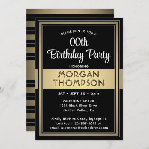 Invitation Tous Anniversaire Elegant Noir, Blanc et Gold Part