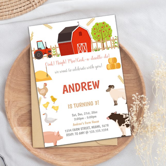 Invitation Tous les animaux de ferme Animaux d'anniversaire I (All Animals Farm Animals Birthday Invitations)