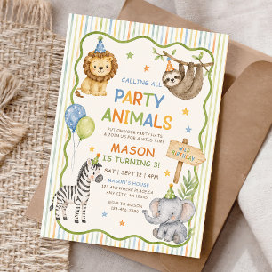 Invitation Tous les animaux de fête Safari Anniversaire