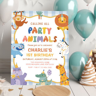 Invitation Tous les animaux de fête Safari Zoo Anniversaire