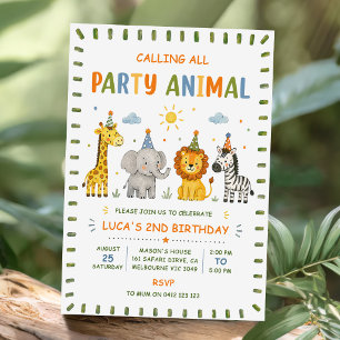 Invitation Tous les animaux de fête sont invités Safari Garço