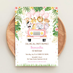 Invitation Tous les animaux de fête sont invités Safari jungl