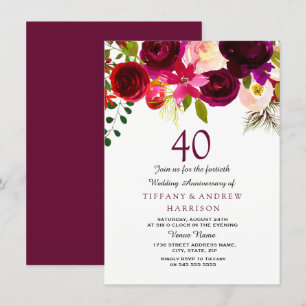 Invitation Tous les ans Bourgogne Floral 40e anniversaire de