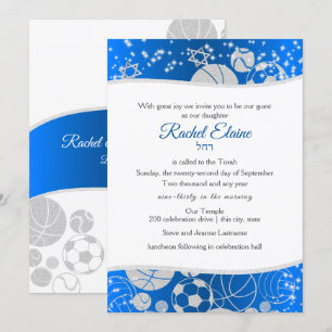 Invitation Tous les Bat mitzvah sportifs Silver et Blue