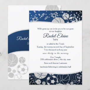 Invitation Tous les Bat mitzvah sportifs Silver et Blue