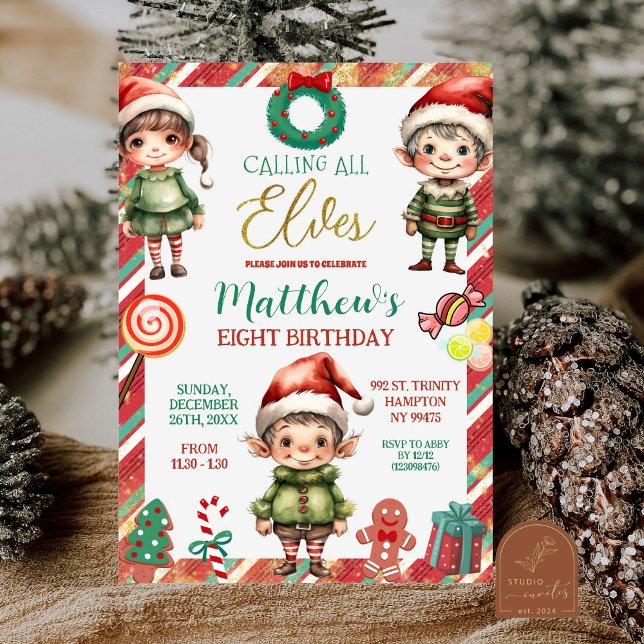 Invitation Tous les elfes Noël Cookie Enfants Anniversaire (Créateur téléchargé)